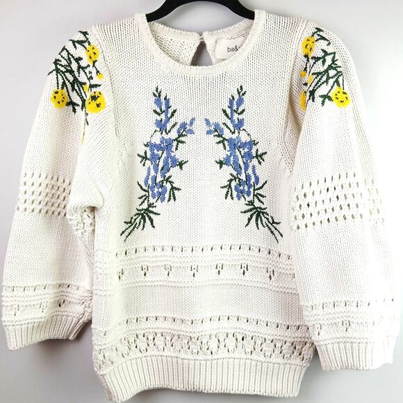 ba&sh SZ M Miro Knit Floral Embroidered Organic Cotton Pullover Sweater $375 - Picture 3 of 7